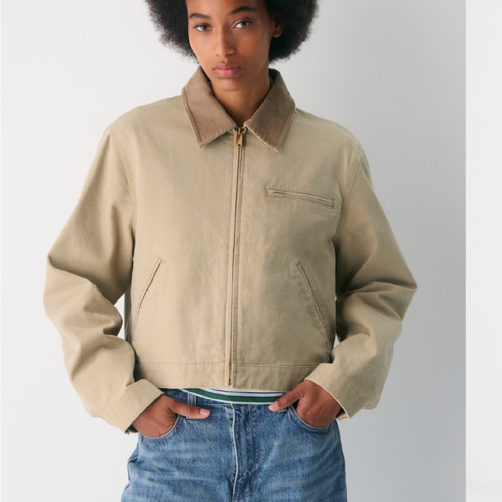 Aritzia Khaki Tan Zip-Front Workwear Jacket
